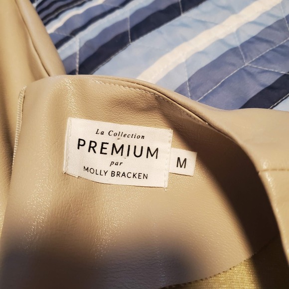 Molly Bracken La Collection Size M Belted Vegan Faux Leather Dress in Beige FLAW - Picture 7 of 16